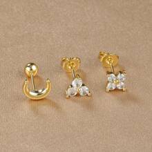 Set de cercei cu piercing pentru cartilaj din oțel inoxidabil placat cu aur de 18K pentru femei, mini zirconiu, moon Helix, cercei tragus, bijuterii de modă