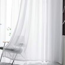 1pc White Vertical Stripe Sheer Curtain, Nordic Minimalist Solid Style, Rod Pocket Design, Easy To Hang, Washable, Premium Voile Fabric, Soft & Breathable, Filtering Light, Modern Home Window Privacy Decor, Suitable For Bedroom, Living Room, Bathroom, Dining Room, Closet, Office