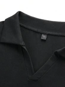 Men's Casual Versatile Solid Color Short Sleeve Polo Shirt - Black - View 4