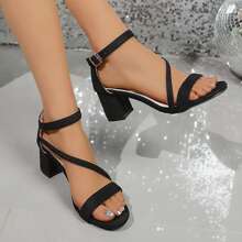 Women's Square Toe High Heel Shoes, Solid Color Buckle Strap High Heeled Shoes, Music Festival Wedding High Heels