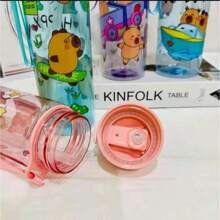 790ML Botol Air 水豚水瓶儿童吸管杯透明可爱水豚旅行学校饮水杯
