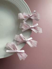 1 件/2 件 White Tea Delight - 女士白色蕾丝蝴蝶结发夹，侧夹洛丽塔鳄鱼发饰 - 粉紅蝴蝶結A款 - 查看 14
