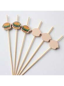 200 pièces Cure-dents en bambou décoratifs avec design de hamburger - Brochettes à boire et à amuse-gueule de 12 cm, parfaits pour les fêtes, les plateaux de charcuterie et les sandwiches - Aucune électricité nécessaire