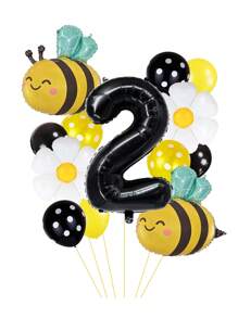 13pcs/Set 32 Inch Gold/Black 0-9 Number Balloons, Giant Bee Shaped Foil Balloon, Daisy/White Flower Balloons (Approx. 42cm Diameter), 12 Inch Yellow/Black Polka Dot Balloons, Creating A Dreamy Bee-Themed Party For Birthday Celebration, Spring Outdoor Party, Business Events, Etc.