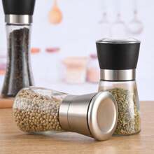 Black & White Pepper Grinder, Manual Grinding Bottle Small Seasoning Jar Glass Salt & Pepper Shaker With Ultra Fine Powder Grind