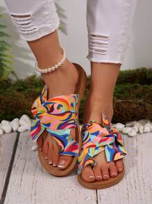 Women Bow Decor Flat Slippers, Suede Fisherman Style Beach Shoes, New Summer Flat Casual Ring Toe - Orange - View 5