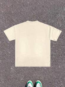 (220g Pure Cotton T-Shirt)  Men's Summer Round Neck Short Sleeved Casual Pure Cotton Print REVIVAL - 杏色 - 查看 2