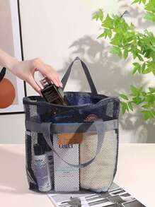 1pc Mesh Travel Toiletry Organizer Tote Bag, Large Capacity Beach Bag, Multi-Color - Multicolor - View 2
