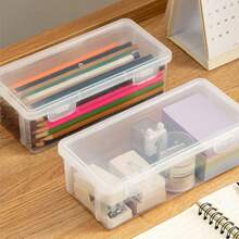1 个透明文具盒，大容量塑料铅笔盒，儿童桌面收纳蜡笔、铅笔 - 透明 - 查看 4