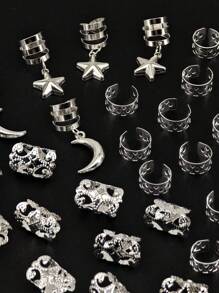 35/45 piezas Combinación de estrellas y lunas Cuentas para rastas Joyas Anillos para el cabello Accesorios Regalo para niñas y mujeres Fiestas y citas