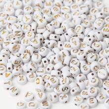 150/300/600 pezzi di perline in acrilico con motivo a lettere dorate su sfondo bianco, 4x7mm, adatte per la realizzazione di gioielli fai-da-te, progetti di collane e braccialetti