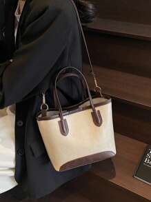 Fashionable Versatile Solid Color New Contrast PU Leather Handbag, Casual Minimalist Feel Crossbody Square Bag For Women