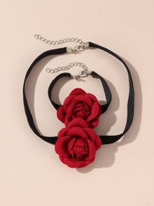 2 件套玫瑰花项链和手链首饰套装，送给女孩的礼物