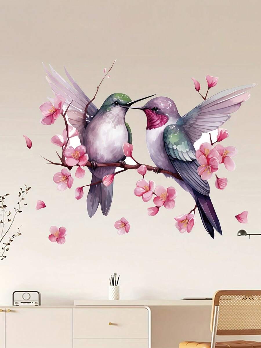 1 件蜂鸟和花卉图案墙贴，贴纸，适用于卧室、厨房、客厅和卫生间的墙贴，用于家居装饰的乙烯基贴花，装饰品让您的家焕然一新