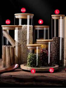 家用玻璃储物罐带竹木盖，直筒玻璃罐，用于谷物、干粮、茶叶，密封、防潮 - 彩色 - 查看 12