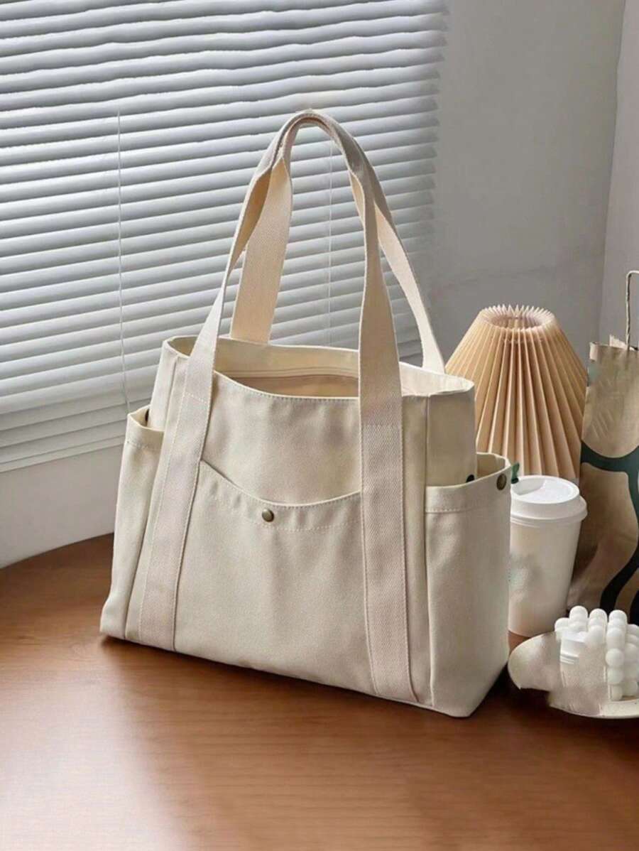 Large Capacity Tote Canvas Bag To Go To Work Highly Attractive Level Commute Everything Arts Student Book Shoulder Cloth Bag - Beige - View 1