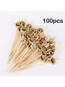 200 pièces Cure-dents en bambou décoratifs avec design de hamburger - Brochettes à boire et à amuse-gueule de 12 cm, parfaits pour les fêtes, les plateaux de charcuterie et les sandwiches - Aucune électricité nécessaire