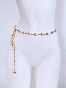Faux Pearl Waist Chain, Versatile Decor For Skirts, Dresses, Metal Chain Waist Belt With Rhinestones - Multicolor - View 2