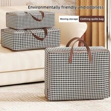 1pc Houndstooth Pattern Tote Storage Bag, Minimalist Design Non-Woven Fabric Rectangular Large Capacity Seasonal Clothes Quilt Storage Bag, Thick Dustproof Moisture-Proof Travel Luggage Bag, Large Capacity Home Organizer Bag, For Home Use