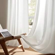 1pc Japanese-Style Simple White Semi-Transparent Sheer Curtain With Lace Trim, Linen Texture, Thickened Fabric, Natural Drape, Light Filtering And Privacy Protection, Rod Pocket Design, Easy To Hang, Machine Washable, Modern Home Decor For Bedroom, Living Room, Balcony, Dining Room, Office