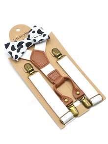 2pcs Solid Color Suspender & Bow Tie Set, Universal Solid Color Y-Shape Suspender & Bow Tie 2 Pieces Set