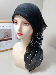 1pc New Spring/Autumn Solid Color Beaded Silk Scarf, Elegant Fringed Crinkle Linen Headscarf & Neck Warmer - Multicolor - View 6