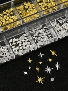 12-Grid Box, 390Pcs 3D Alloy Four-Pointed Star Nail Jewelry Diy Nail Accessories Nail Supplies Nails Nail Charms Nail Gems