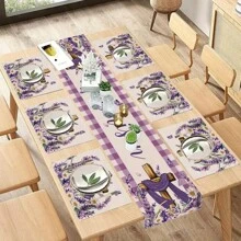 2/4-6pcs Black & Gold Element Placemats - Suitable For Farmhouse Style Tableware, Anti-Slip Linen Placemats With Sunflower Plaid Floral Pattern, Heatproof Kitchen Washable Tablemats, Dinner Party Decoration, Holiday Accessories - Multicolor - View 6