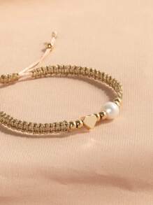1 Stück 18K vergoldetes Natürliche Perle Verstellbares Geflochtenes Herz Lässig Armband, Muttertag, Valentinstag, Geburtstagsgeschenk - Goldenes Liebesherz - Übersicht 3
