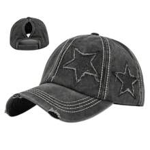 1 pieza Gorra de béisbol con agujeros y bordado de pentágono para mujer, sombrero ajustable de sol para exteriores, ideal para primavera/otoño, viajes, playa y vacaciones, apta para hombres y jóvenes en estilo Y2K