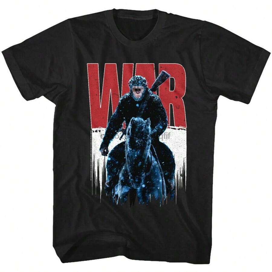 Planet Of The Apes WAR Caesar On Horseback Mens T Shirt Monkey Horse Chimpanzee - Black - View 1