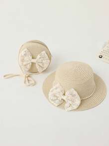 1 件儿童太阳帽，韩版女童防晒草帽，公主沙滩帽配饰，适合幼儿女孩