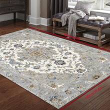 [Crystal Velvet 700g/㎡ Embossed Bottom 5mm Thick] Vintage European Style Floral Pattern Modern Carpet For Living Room, Kitchen, Bedroom, Study, Bathroom