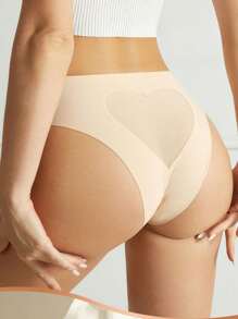 3 件装浅色无缝冰丝心形设计女士内裤，性感心形冰丝内裤，腰部修身隐形三角内裤