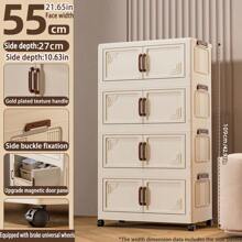 Foldable Multi-Tier Storage Box, Double Door Storage Cabinet For Clothes, Books, Snacks In Bedroom, Living Room, Cream Color