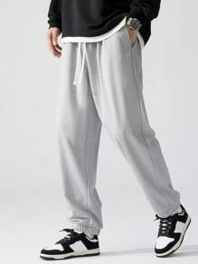 Quần nỉ bó ống rộng mùa xuân có dây rút cỡ lớn cho nam - Màu Xám nhạt - Xem 2