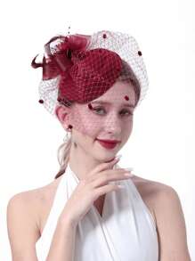 1pc Flower Feather Hair Accessory, Vintage Bridal Headpiece With Face Covering Net For Women's Party Gathering, Elegant Decoration Hat - Multicolor - View 7