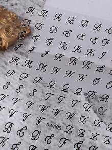 Pegatinas de letras góticas, pegatinas de uñas con letras, pegatinas de uñas 3D con letras vintage, blanco, negro, oro, plata, calcomanías adhesivas DIY, diseños de arte para uñas, decoración de uñas, fácil de usar y duraderas pegatinas de uñas, decoración de uñas DIY para salón de uñas