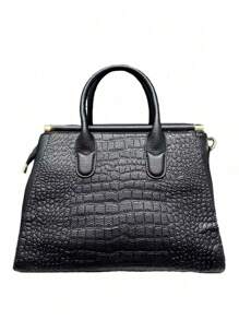 奢华鳄鱼纹手提包，PU 皮革手提包，女士大容量斜挎包，优雅办公和工作包 - 黑色 - 查看 7