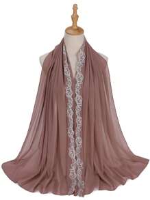 1pc Embroidered Chiffon Muslim Hijab Scarf For Dress - Wine Red - View 3