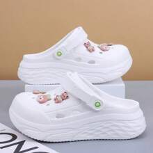 时尚女士镂空樱桃女孩装饰厚底厚底一脚蹬拖鞋，舒适防滑凉鞋，适合护士、海滩、医疗手术室、夏季 - 白色 - 查看 2