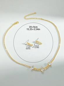 3 件奢华珠宝套装，镶嵌闪亮水晶和方晶锆石，18K 镀金，适合晚会、派对、婚礼和日常佩戴 - 金黃色 - 查看 4