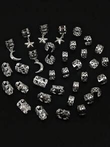 35/45 piezas Combinación de estrellas y lunas Cuentas para rastas Joyas Anillos para el cabello Accesorios Regalo para niñas y mujeres Fiestas y citas