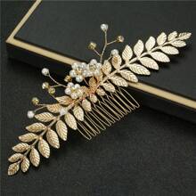 1pc Retro Metalen Blad Haar Kam, Handgemaakte Parel Haaraccessoires, Bruids Haardecoratie