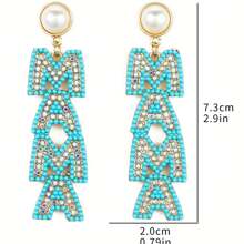 1 Pair Unique Creative "MAMA" Letter Mother's Day Earrings, Exaggerated Elegant Long Pearl Dangle Earrings For Women - Blue - View 11
