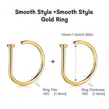 2 Pieces/1-Piece Fashion Nose Rings, Gold And Silver Stainless Steel Nose Rings, Non-Piercing Design Fake Nose Rings, Punk Style, Hip Hop Style, D-Shaped Nose Rings, Crystal Nose Rings, Zirconia-Inlaid Fake Nose Rings