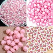 100 件 8 毫米粉色心形珠子用于制作珠宝 DIY 情侣手链项链手工艺品小型企业用品、情人节礼物 - 粉色 - 查看 3