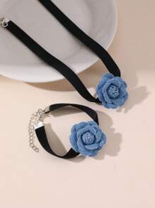 2 件套玫瑰花项链和手链首饰套装，送给女孩的礼物