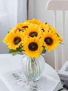 1PC/3PCS/5PCS Artificial Flowers Sunflowers Silk Gerbera Bouquets For Autumn Halloween Christmas Decorations Wedding Vase For Home Dining Room Bedroom Decorations, Festival Birthday Party Accessories, Wedding Venue Background Decoration Gifts Graduation