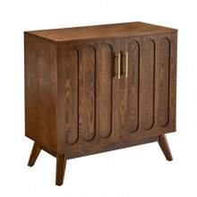 Mid Century Modern Fluted Sideboard Cabinet With Adjustable Shelves & Solid Wood Legs, Buffet Cabinet With Storage, Walnut Storage Cabinet For Living Room, Entryway, Hallway, Dining Room, Kitchen